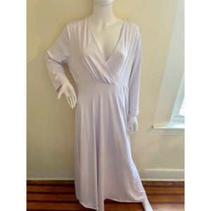 POESHE Plus Size Long Dress Long Sleeve V-Neck White 3XL